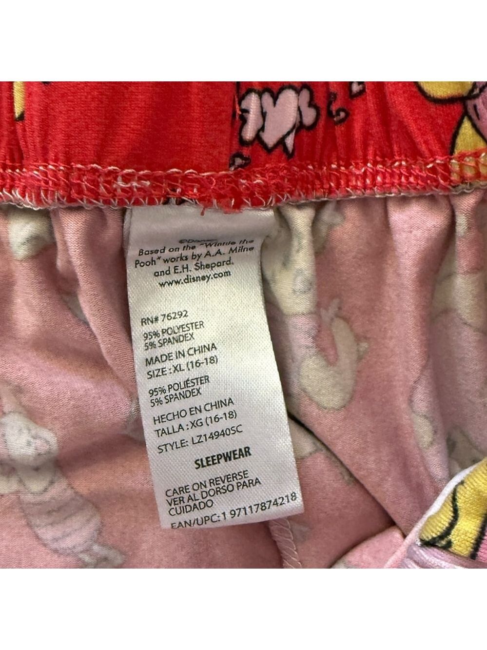 Disney Winnie the Pooh Red Valentine Pajama Short Set Extra Large - Picture 7 of 8